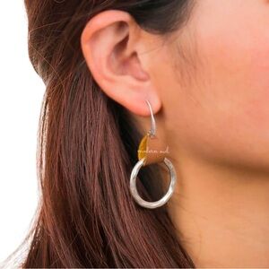 Silver Circle Handmade Earrings with Faux Leather Accents